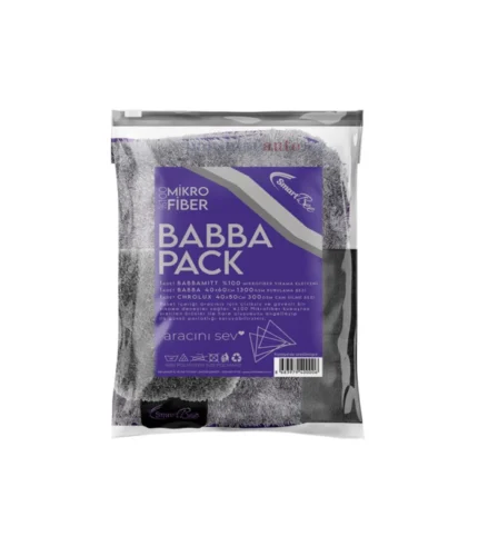BABBAPACK комплект за автомивка от микрофибър – тъмно сив - 1 брой BABBA микрофибърна кърпа за сушене на кола 40×60 см 1300 GSM – тъмно сива
1 бр. BABBAMITT Микрофибърна ръкавица за миене – тъмно сива
1 бр... Размер: 284, 285; Цвят: 365; Марка: 441;