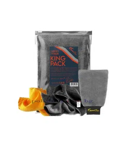 KINGPACK Микрофибърен комплект за автомивка – антрацит - 1 брой KINGDRY микрофибърна кърпа за кола 60x90cm 1000GSM – антрацит
1 брой CHROMITT 100% микрофибърна ръкавица за миене – сива
1 брой CHROLUX Микрофи... Размер: 289, 284, 286; Марка: 441;