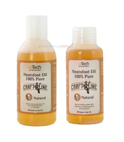 Neatsfoot oil - Le-Tech Craft Line Neatsfoot Oil е 100% натурален продукт, специално създаден за защита и кондициониране на кожени артикули като ботуши, обувки, ръкав... Литри: 245, 246, 251; Мирис: 312, 313, 314; Марка: 304;