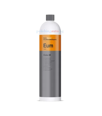Препарат за почистване на лепила и смоли Koch Chemie – Eum – Eulex M - Специализиран почистващ продукт с лек аромат, предназначен за бързо и ефективно отстраняване на лепила, дървесна смола и каучукови остатъци – дори от ... Литри: 242; Марка: 236;